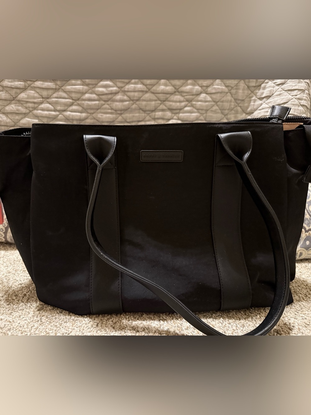 Poppy & Peonies Black Nylon Laptop Tote